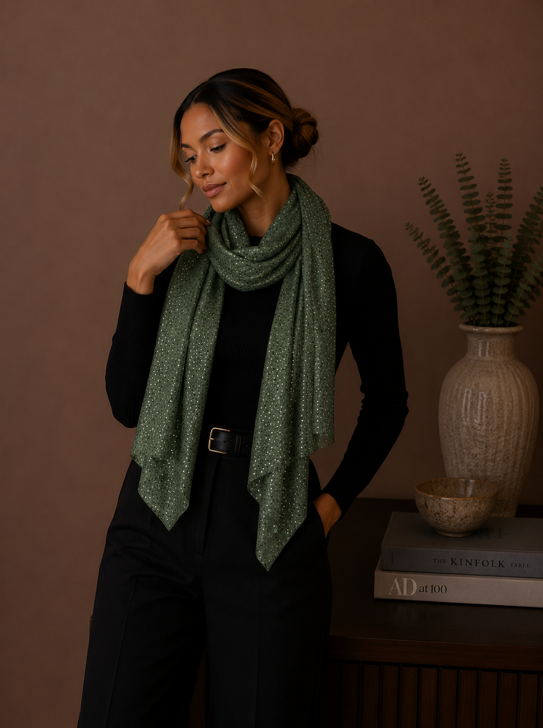 Polka-dot patterned scarf