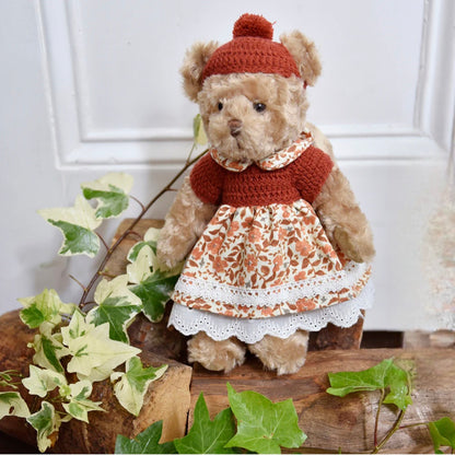 Teddy Bear in Rust Hat & Dress
