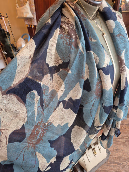 Teal & Navy Floral Scarf