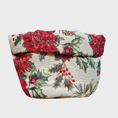 Poinsettia & Holly Christmas Bread Basket