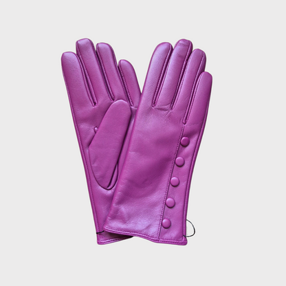 Leather Gloves with Cashmere Lining & Button Detail