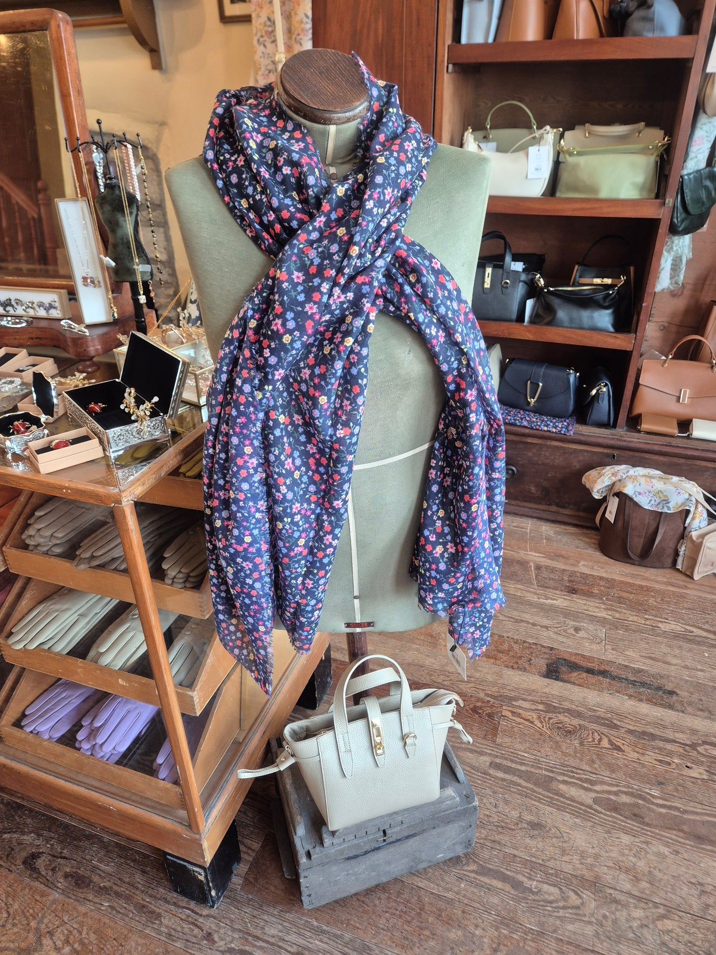 Navy Floral Scarf