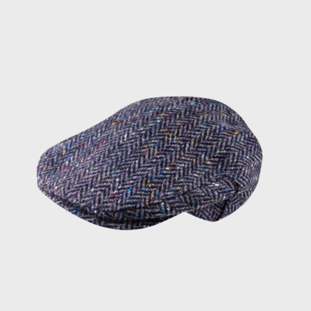 Irish Tweed Cap Navy Herringbone Donegal