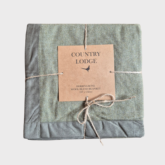 Country Lodge Herringbone Blanket Moss Green