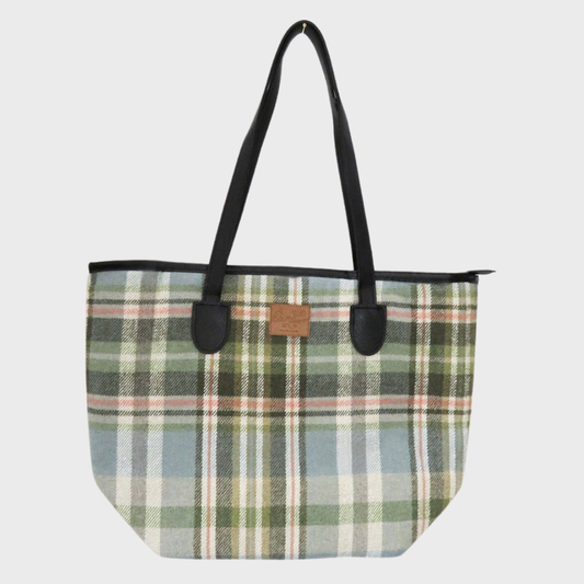 Sage Green Check Tweed Tote Bag
