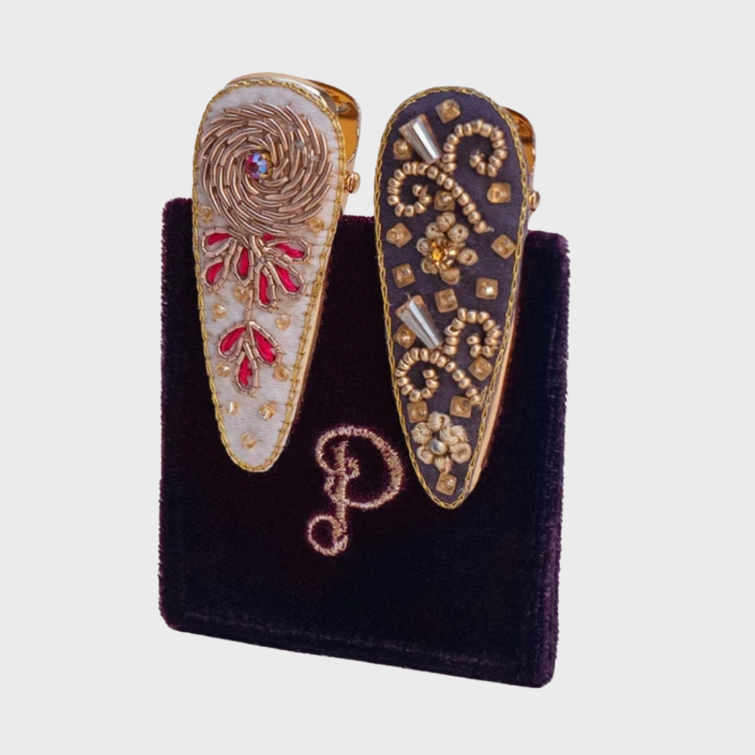 Chrysanthemum & Gold Hairclips