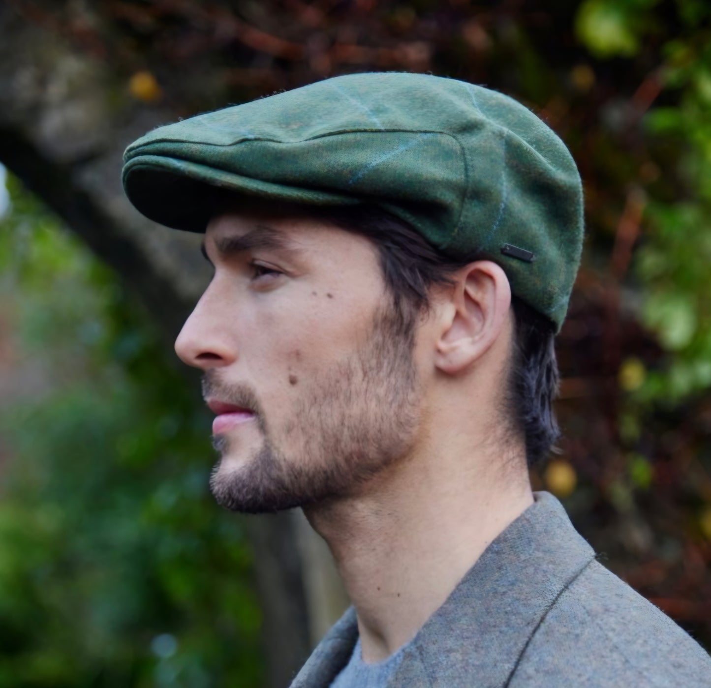Pine Tweed Cap with Overcheck