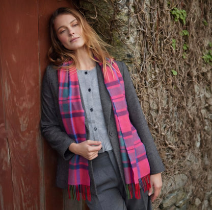 Pink Slate Navy Check Merino Wool Scarf