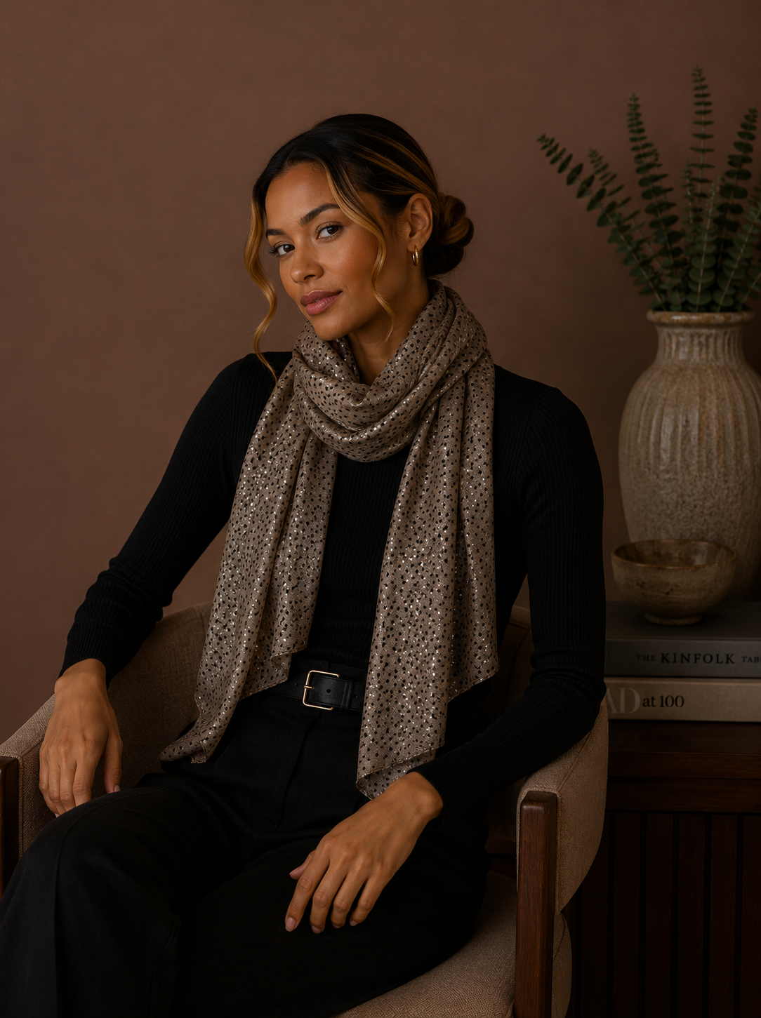 Polka-dot patterned scarf