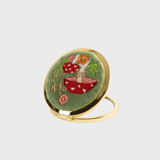 Embroidered Toadstool Velvet Compact Mirror