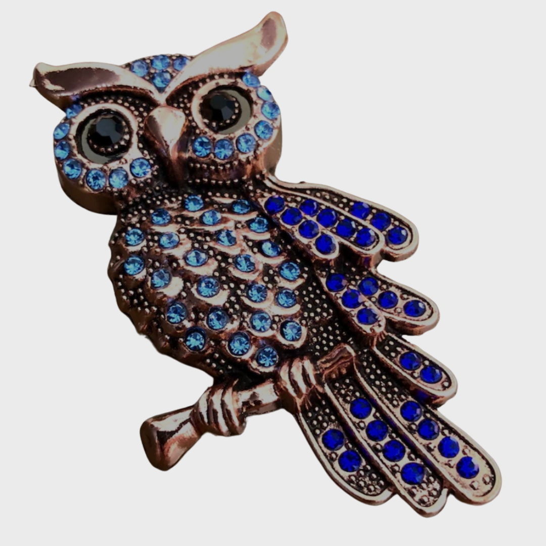 Blue & Copper Owl Brooch