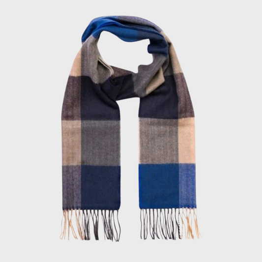 Irish Blue Navy & Sand Check Scarf