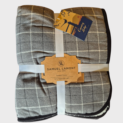 Grey Check Fleece Lined Blanket
