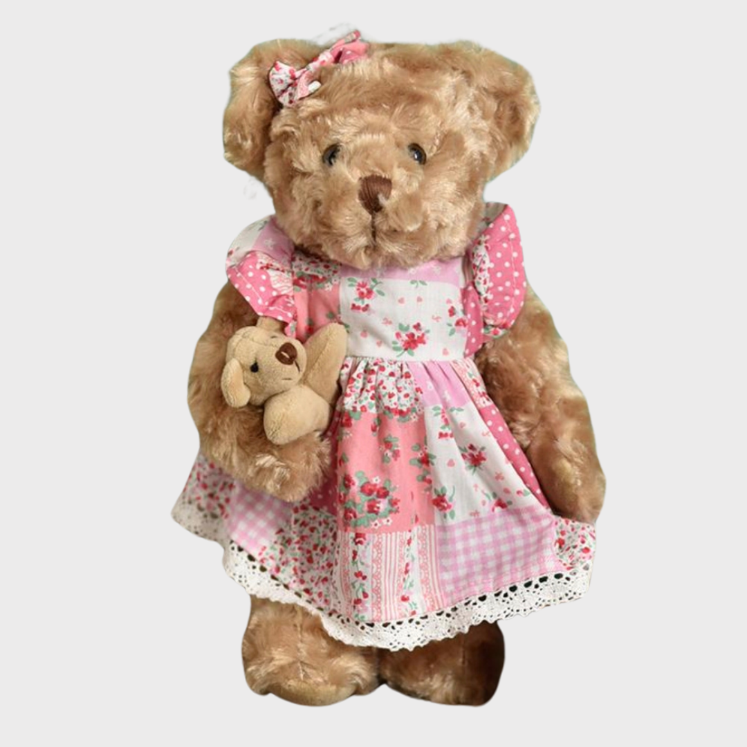 Patchwork Pink Teddy Bear & Baby