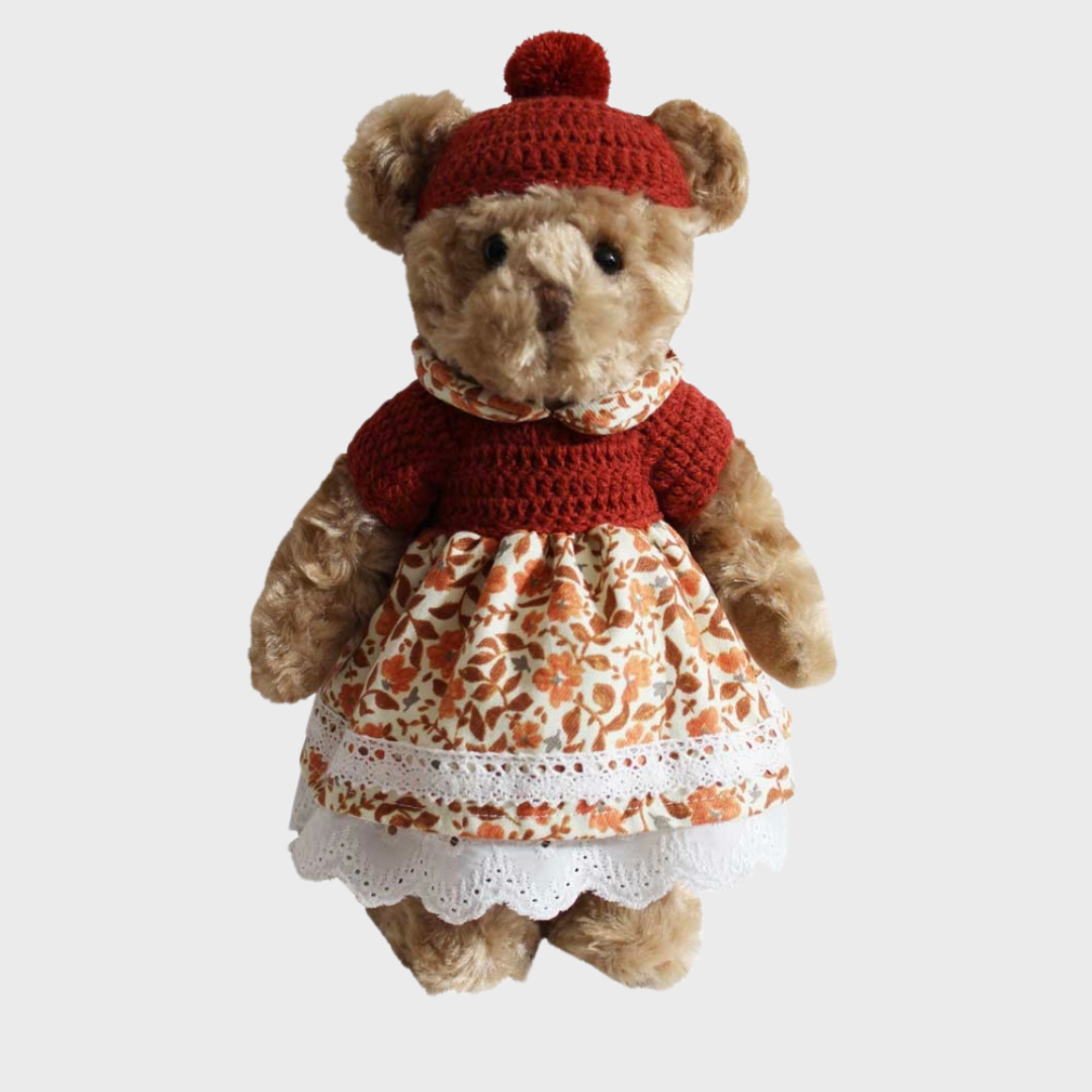 Teddy Bear in Rust Hat & Dress
