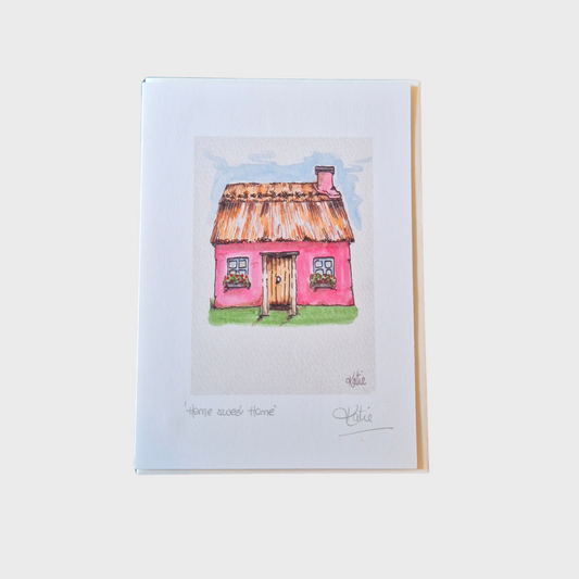 Thatched Pink Cottage Card