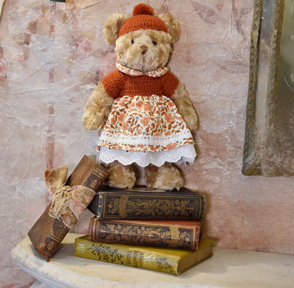 Teddy Bear in Rust Hat & Dress
