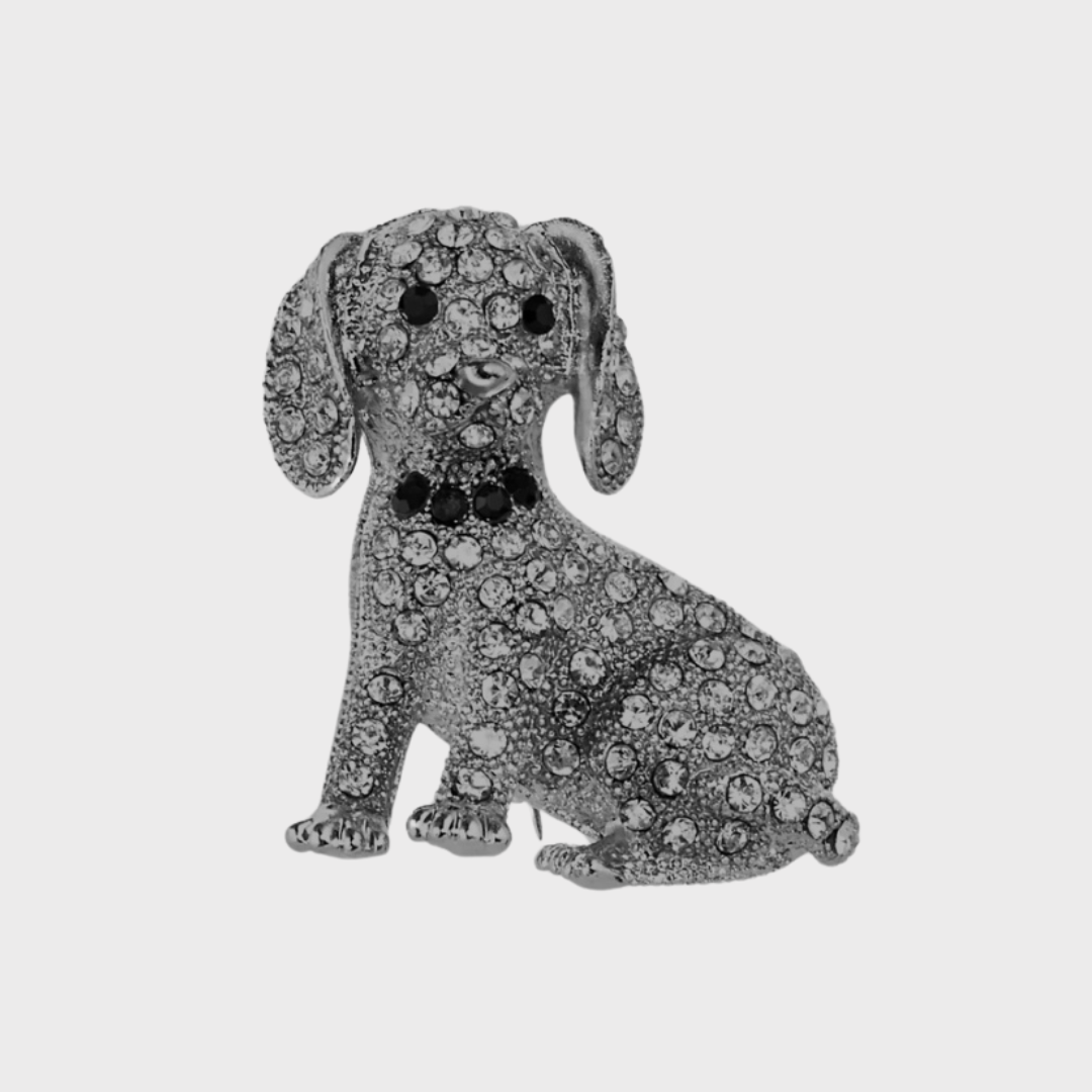 Crystal Dog Brooch