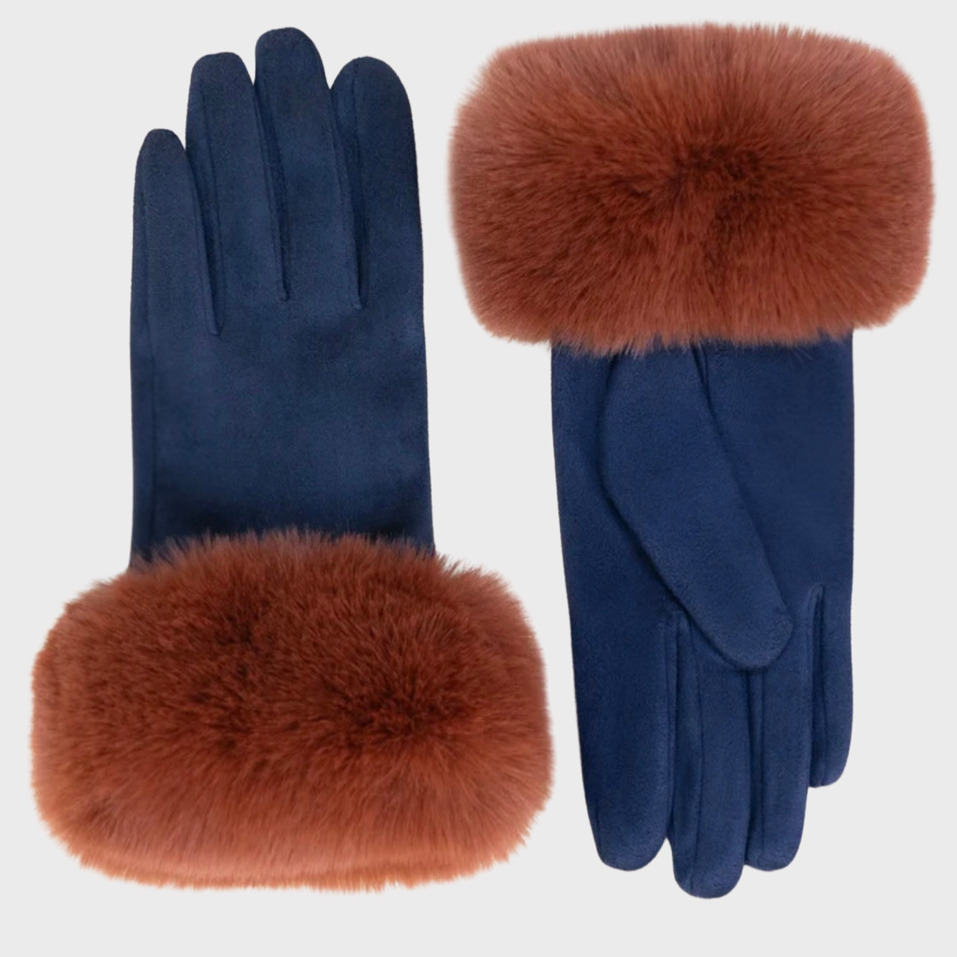 Bettina Navy Faux Fur Gloves