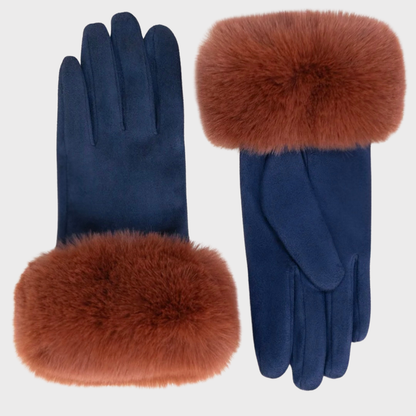 Bettina Navy Faux Fur Gloves