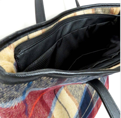 Red & Tan Tweed Tote Bag