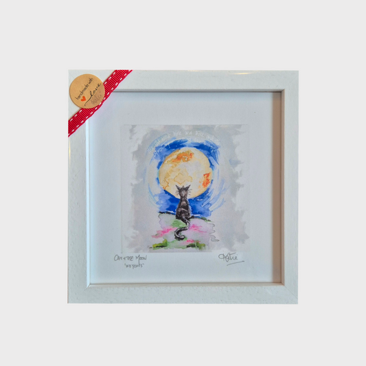 Cat & the Moon Small Framed Print