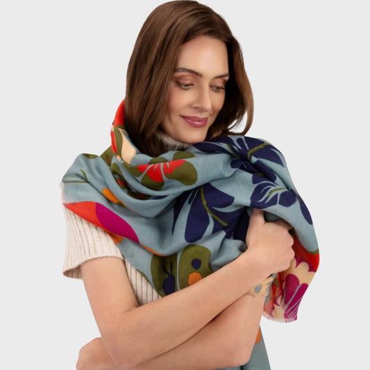 Folk Floral Winter Ice Scarf