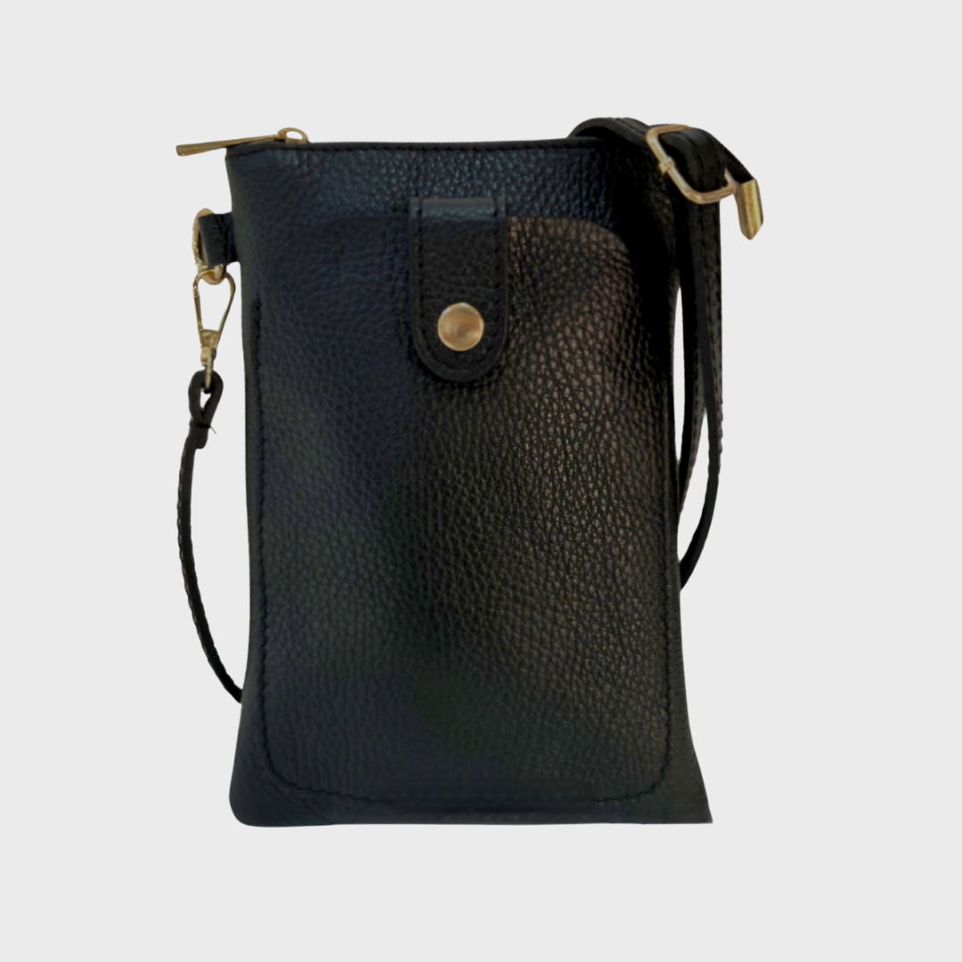 Carol Black Leather Messenger Bag