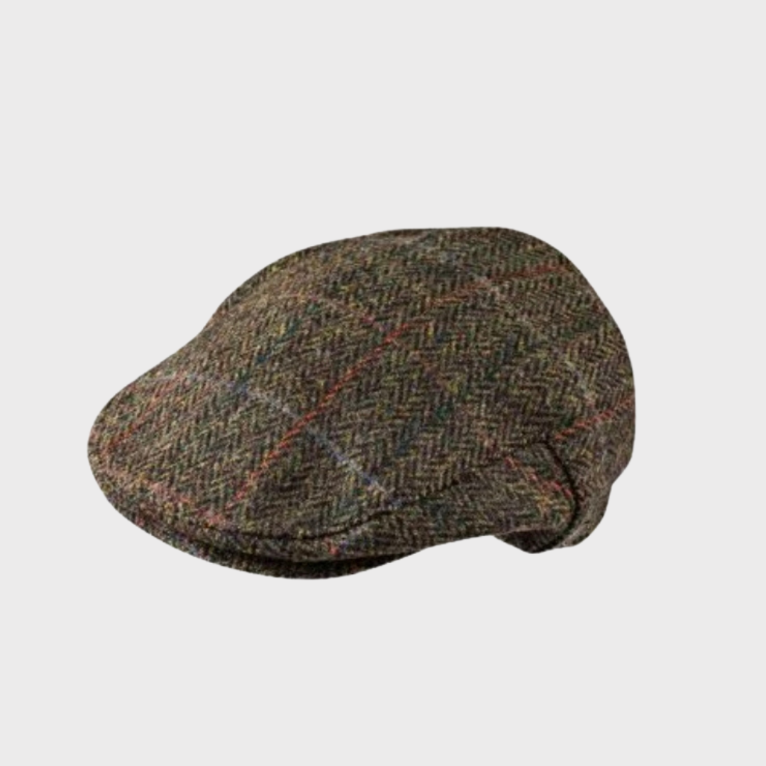 Irish Tweed Cap Dark Green Black Herringbone