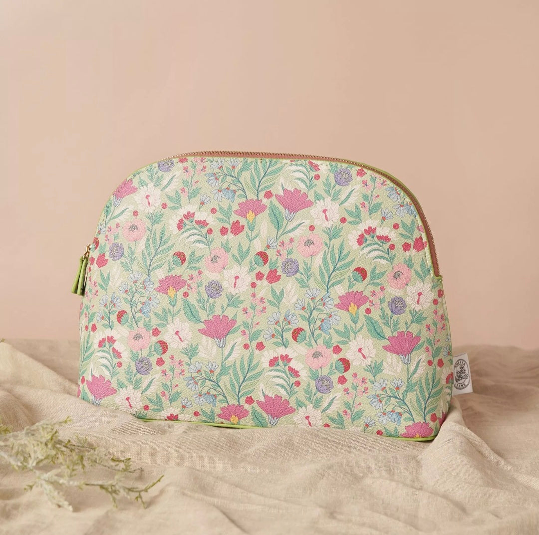 Sophia Lane Large Green Floral Make Up Bag