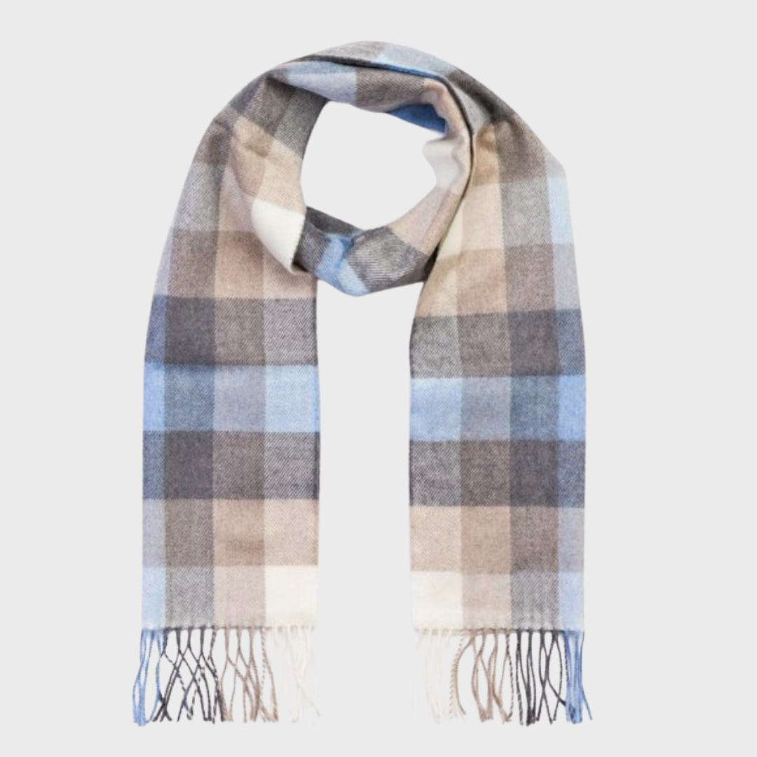 Irish Blue Grey Stone Check Scarf