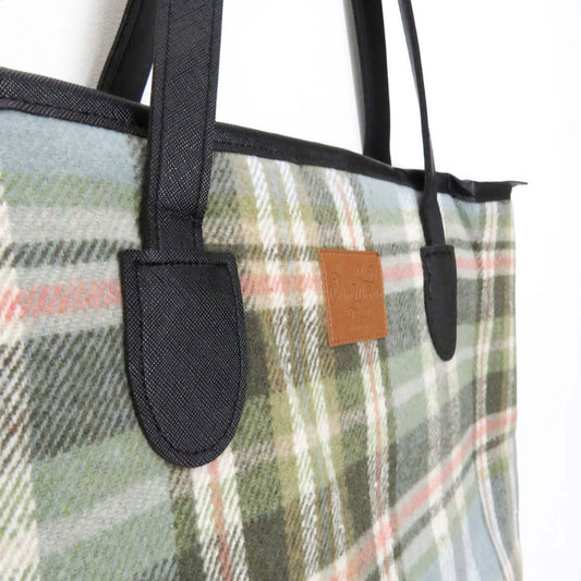Sage Green Check Tweed Tote Bag