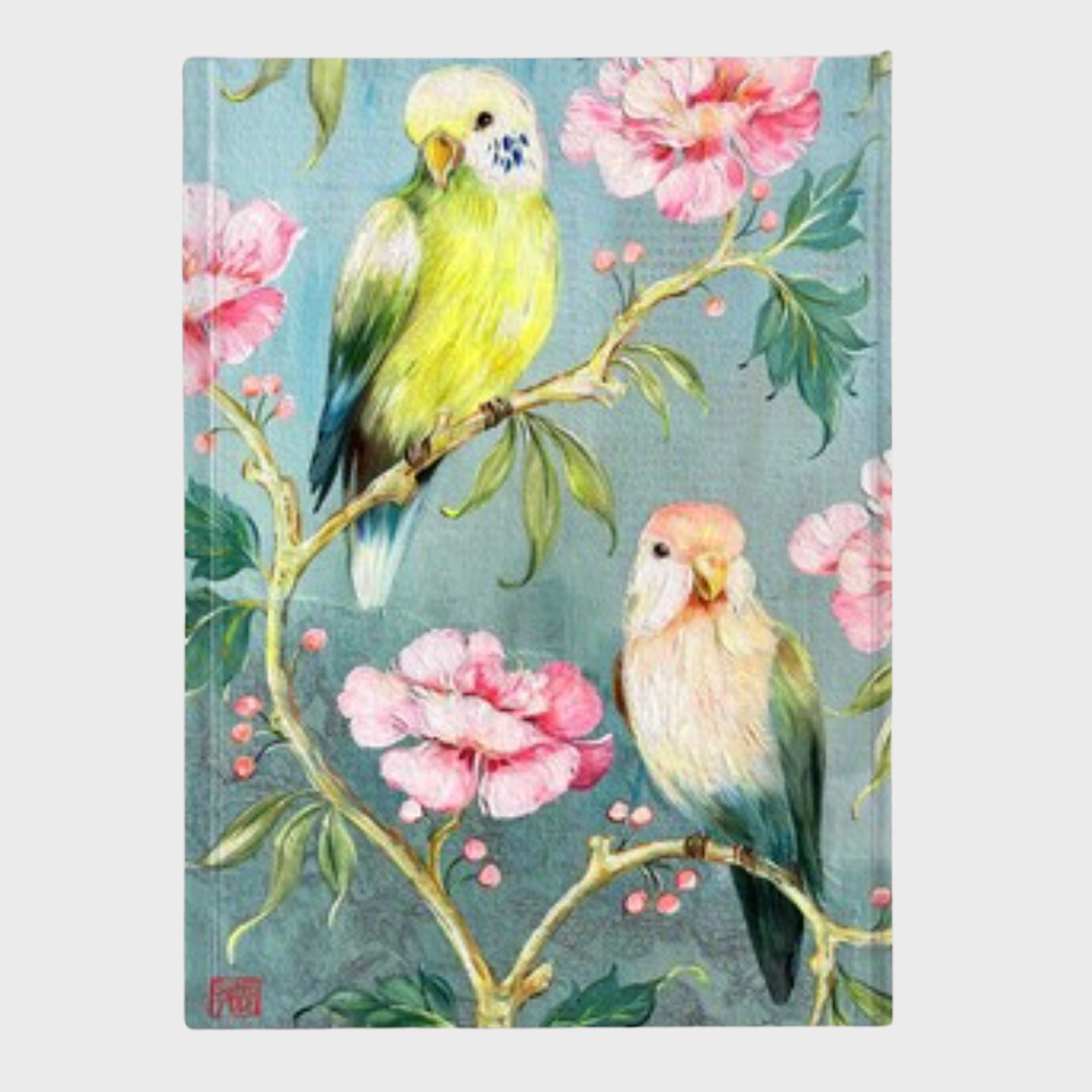 Two Parakeets on a Branch of Peonies Journal